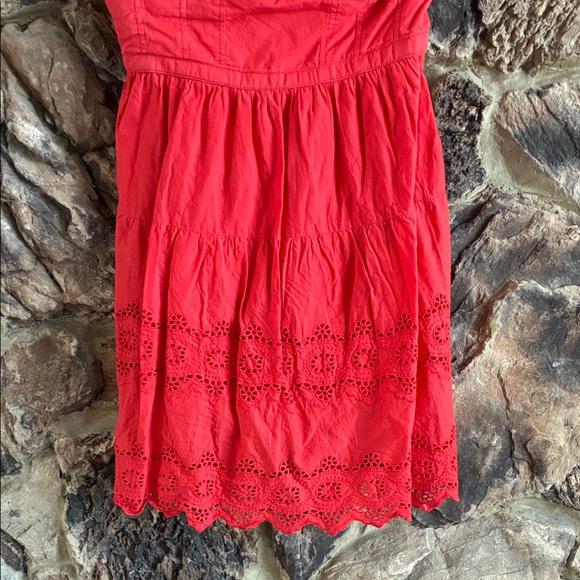Coral Strapless Dress with Eyelet Hem - Picture 3 of 7